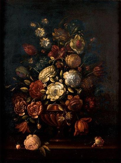 Ecole française dans le goût du XVIIIe siècle Bouquet de fleurs Huile sur toile....