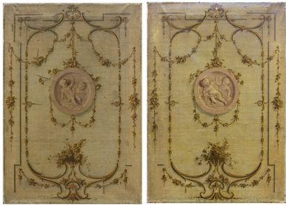 Attribué à Henri SALEMBIER (1753-1820) Quatre panneaux décoratifs en grisaille avec...