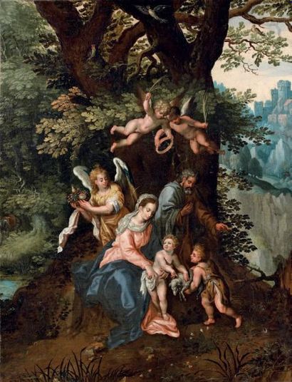 Atelier d'Hendricx de CLERCK (vers 1570-1629) La Sainte Famille avec saint Jean-Baptiste...