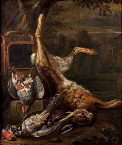 Atelier de Jean-Baptiste WEENIX (1621-1660) Nature morte au lièvre Huile sur toile,...