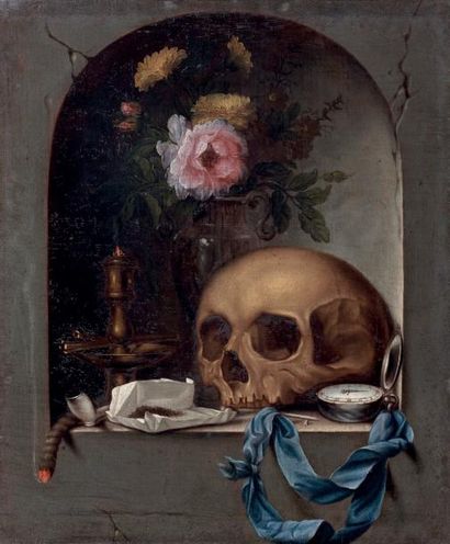 ÉCOLE FLAMANDE, suiveur de Hendrick ANDRIESZ (1607-1655) Vanité Huile sur toile,...