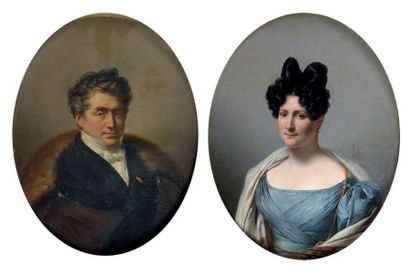 Auguste Van Den BERGHE (1798-1853) Portrait d'homme Portrait de femme Deux huiles...