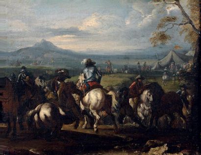 Attribué à Jacques COURTOIS (1621-1676) Scène de bataille Huile sur toile, rentoilée....