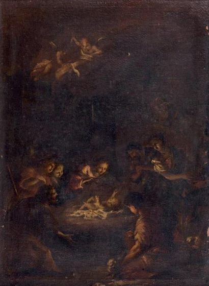 ÉCOLE ITALIENNE du XVIIIe siècle Adoration des Bergers Huile sur toile, rentoilée....