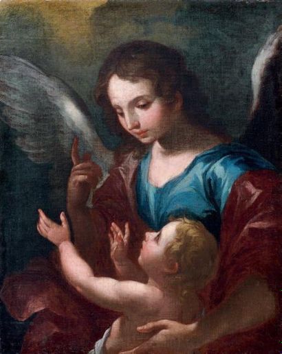 ÉCOLE ITALIENNE du XVIIIe siècle L'ange gardien Huile sur toile, rentoilée. 64,5...