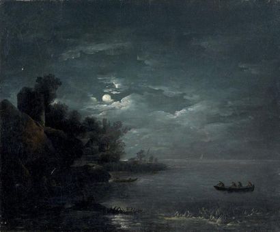 Attribué à Simon Mathurin LANTARA (1729-1778) Paysage nocturne Huile sur toile, rentoilée....