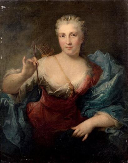 Attribué à Louis Richard François DUPONT (1734-1765) Portrait de femme en Diane Huile...