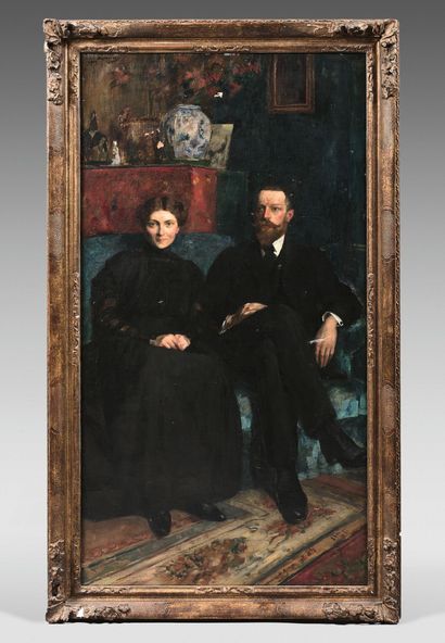 null André DEVAMBEZ (1867-1943)
Couple dans un intérieur, 1909
Huile sur toile, signée...