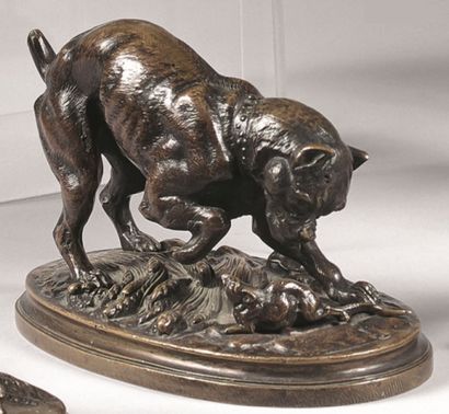 null Henri TRODOUX (1815-1881)
Dogue jouant avec une musaraigne
Statuette en bronze...