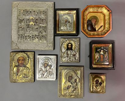 null REUNION of eight Orthodox icons.
20th century.
A polychrome carved wooden saint's...
