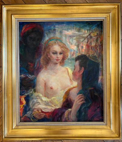 null Constantin BRUNI (1900-1969)
"Young courtesans and their maid".
Oil on canvas,...