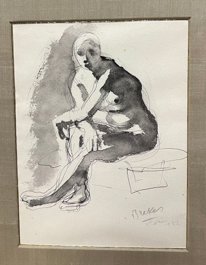 null Arno BREKER (1900-1991)
"Seated female nude".
Ink and ink wash.
Signed in pencil,...