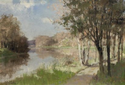 Auguste Jean CLAIRE (1881-1970) Bord de rivière huile sur toile, signée en bas à...