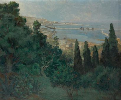 Jean Eugène BERSIER (1895-1978) Le port d'Alger huile sur toile, signée en bas à...
