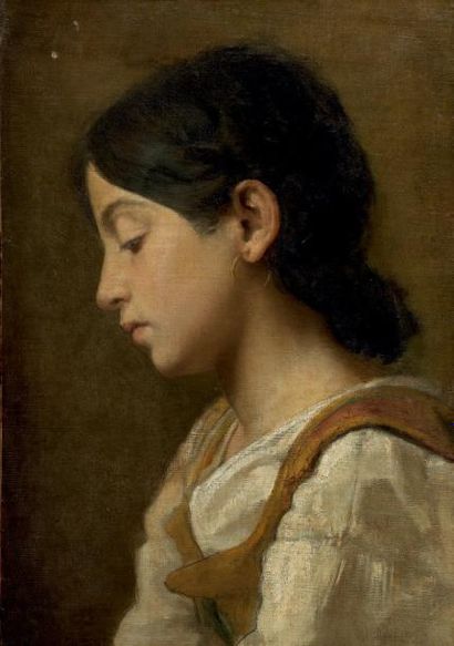 École du XIXe siècle Portrait de femme de profil huile sur toile. 43 x 30 cm