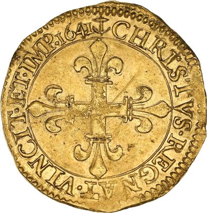 null LOUIS XIII
Gold half shield with Dauphiné sun. 1641. Grenoble. 1,69 g.
Quarterly...