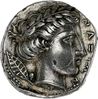 null SICILE, Naxos
Didrachme (415-403 av. J.-C.). 8,53 g.
Tête d'Apollon laurée à...