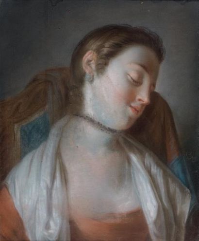 Ecole Italienne du XVIIIe siècle Portrait de femme endormie d'après Rotari Pastel....