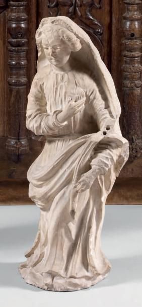 null Statuette de sainte femme vêtue d'une cape et portant la palme du martyr, en...