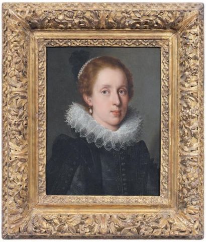 École Flamande du XVIIe siècle Portrait de femme à la collerette de dentelle Huile...