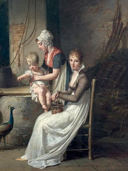 Jean-Baptiste MALLET (Grasse 1759 - Paris 1835) Visite à la nourrice Huile sur toile,...