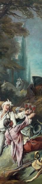 François BOUCHER (Paris 1703 - Paris 1770) Le repas de chasse Huile sur toile, rentoilée....