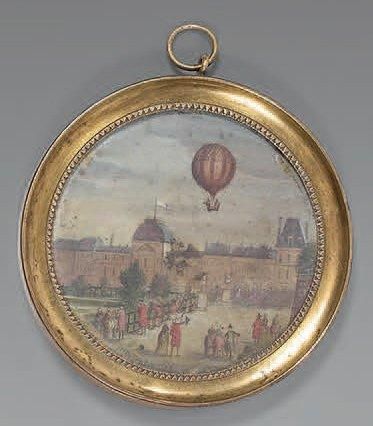 École FRANÇAISE du XVIIIe siècle Le ballon de Charles et de Robert aux Tuileries...