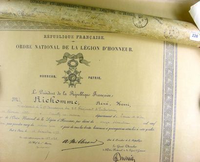 null Ordre de la Légion d'honneur - IIIe République, ensemble de deux brevets attribués...