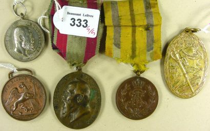 Allemagne Lot de cinq médailles: Bade, Médaille de service en campagne 1839-1871,...