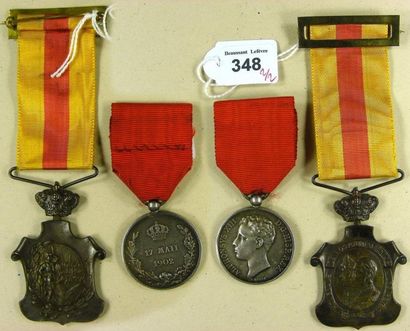 Espagne Lot de deux médailles: médaille commémorative de la majorité d'Alphonse XIII,...