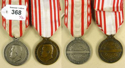 MONACO Lot de deux médailles du travail du règne de Louis II avec ruban, l'une en...