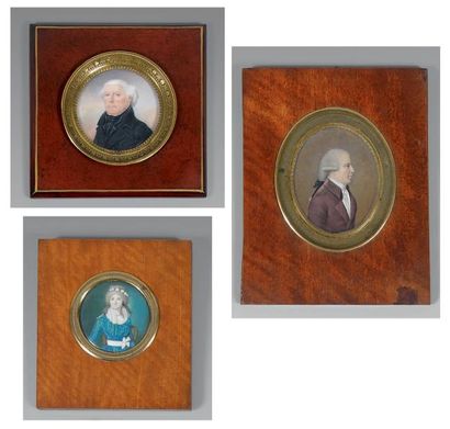 null Lot de trois miniatures: ÉCOLE FRANÇAISE de la fin du XVIIIe siècle Portrait...
