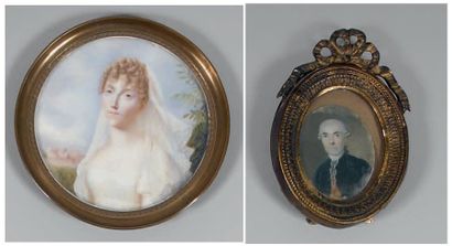 null Lot de deux miniatures: ÉCOLE FRANÇAISE du début du XIXe siècle Portrait de...