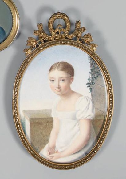 Victorine CLERGEAU-LACROIX (1797-1841) Portrait de jeune fille Miniature. Monogrammée...