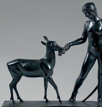 Daniel Joseph BACQUÉ (1874-1947) Diane chasseresse et antilope Épreuve en bronze...