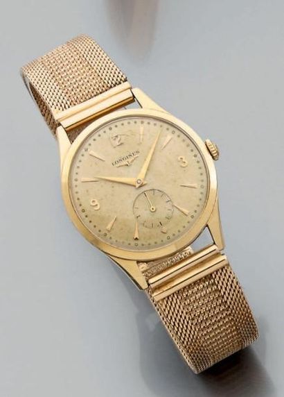 null Montre bracelet d'homme ronde mécanique en or jaune. Longines, vers 1950 (signée...