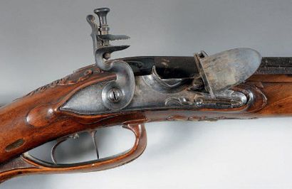 AUTRICHE - HONGRIE - ALLEMAGNE Belle carabine de chasse à silex de "D.Fecht", à système,...