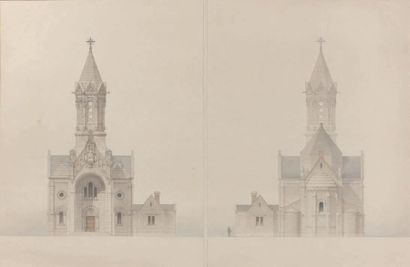 Alfred VAUDOYER (1846-1917) Projets pour une église: plans, coupes, élévations Crayon,...