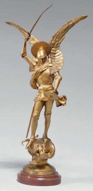 D'après Emmanuel FRÉMIET (1824-1910) Statuette en bronze doré représentant l'archange...