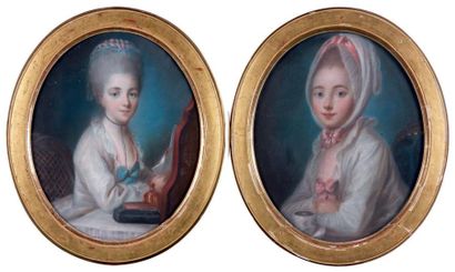 École FRANÇAISE du XVIIIe siècle Portrait de femme Deux pastels formant pendant....
