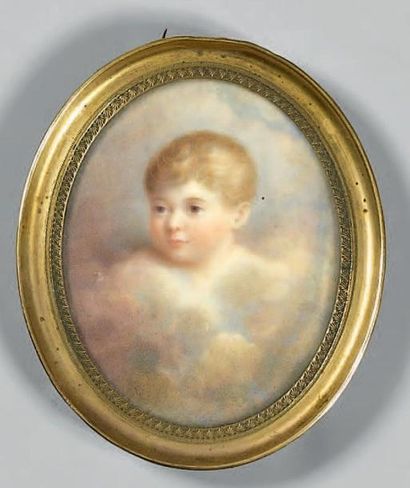 École Française du XIXe siècle Portrait d'enfant Miniature. 7 x 5,6 cm ovale
