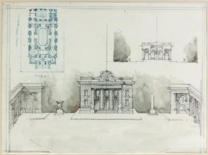 École FRANÇAISE du XXe siècle Projet pour un jardin botanique Crayon, lavis. 42,5...