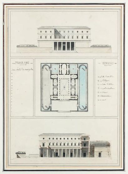 Alfred POMMIER (1802-1840) Projet pour une école de navigation (1820) Crayon, plume,...