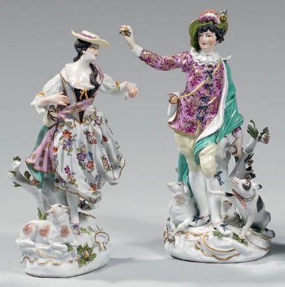 null Deux statuettes en porcelaine, dans le goût de Saxe, représentant un couple...