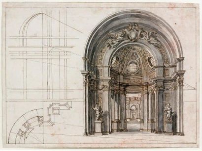 Ecole Italienne du XVIIIe siècle Projet pour une chapelle Plume, lavis gris, rose....