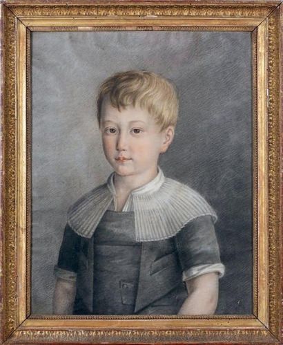 École FRANÇAISE du début du XIXe siècle Portrait d'un jeune garçon Pierre noire,...