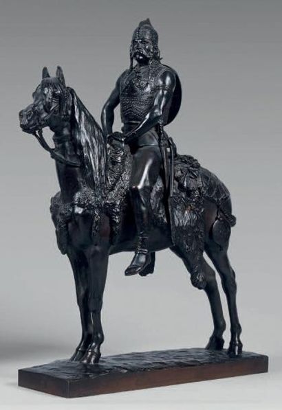 D'après Emmanuel FRÉMIET (1824-1910) Chef gaulois à cheval Statuette en bronze patiné....