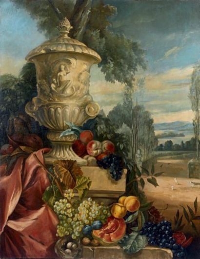 ÉCOLE FRANÇAISE du XXe siècle, dans le goût du XVIIe siècle Nature morte de fruits...