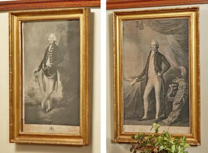 null Deux estampes en noir: William Pitt et Lord Hood, cadres dorés