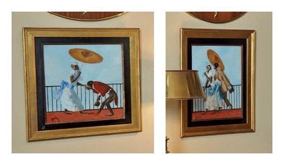 Étienne DRIAN (1885-1961) Singeries habillées Deux peintures sous verre, signées....